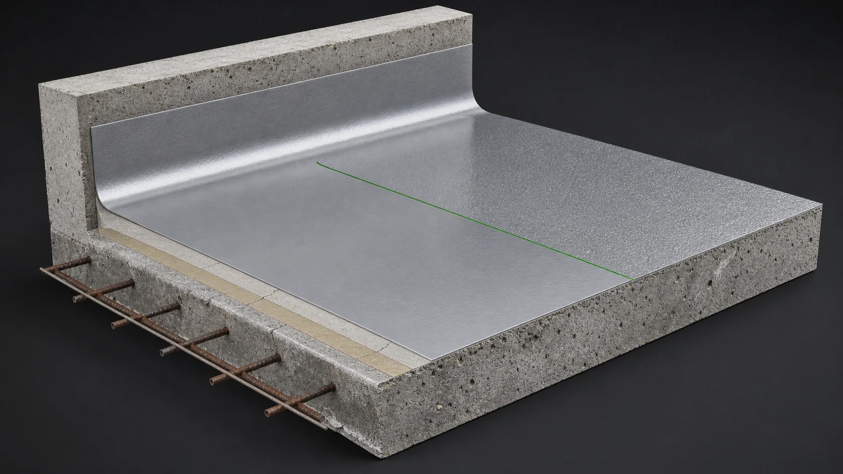 3D presjek poliurea sustava na industrijskom betonskom podu